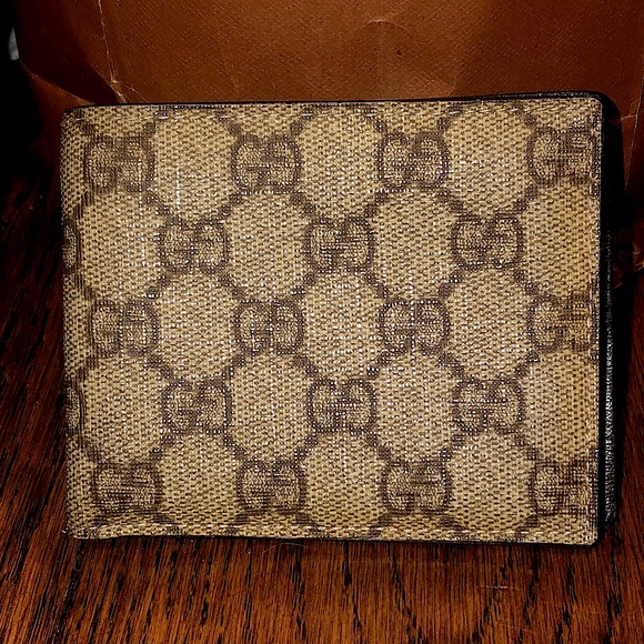 M GUCCI GG Brown Leather Coated Canvas Monogram Bifold Wallet - Picture 16 of 16